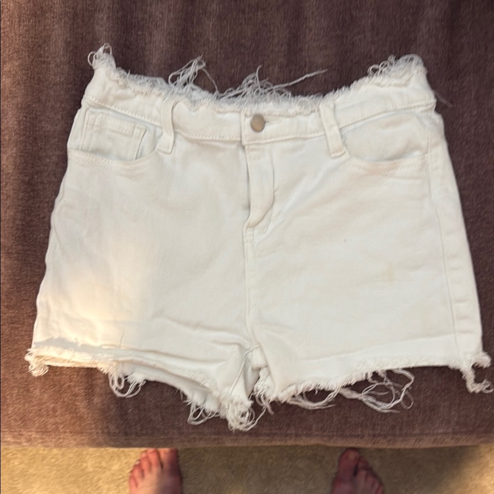 Hayden White Distressed Denim Shorts